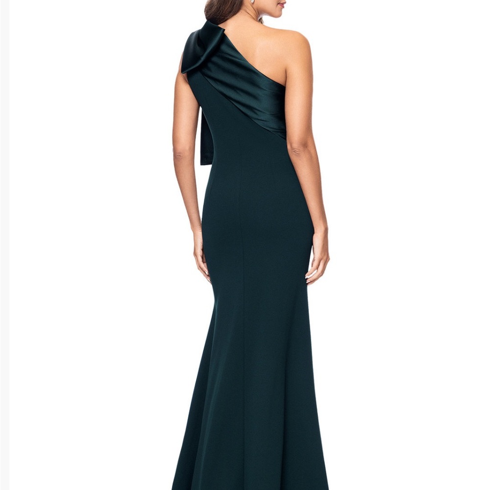 Betsy & Adam One Shoulder Dark Green Dress - Picture 2 of 12